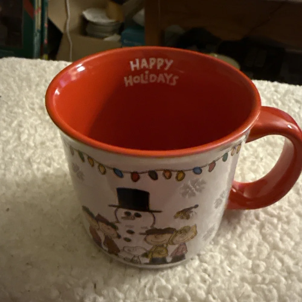 Large Coffee Peanuts Mug Christmas Lights,Snowman Charlie Brown Lucy Snoopy ETC